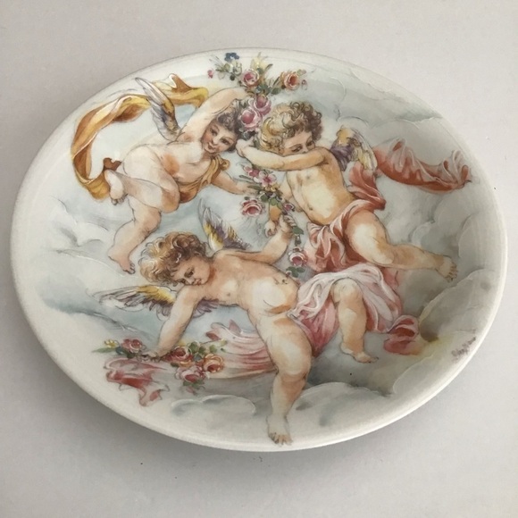 Limoges France Gold Accent Plate Dish 7.5” Hand Painted Cherubs Porcelain Signed - Picture 2 of 16